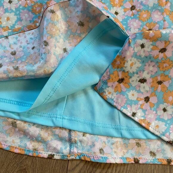 70s MOD Le Lis Floral Mini Skirt – Satin Retro Print – Size M NWT- Woodstock - Picture 6 of 10